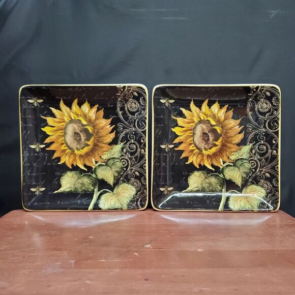 French Sunflowers Square Salad Plates Certified International - Picture 1 of 6